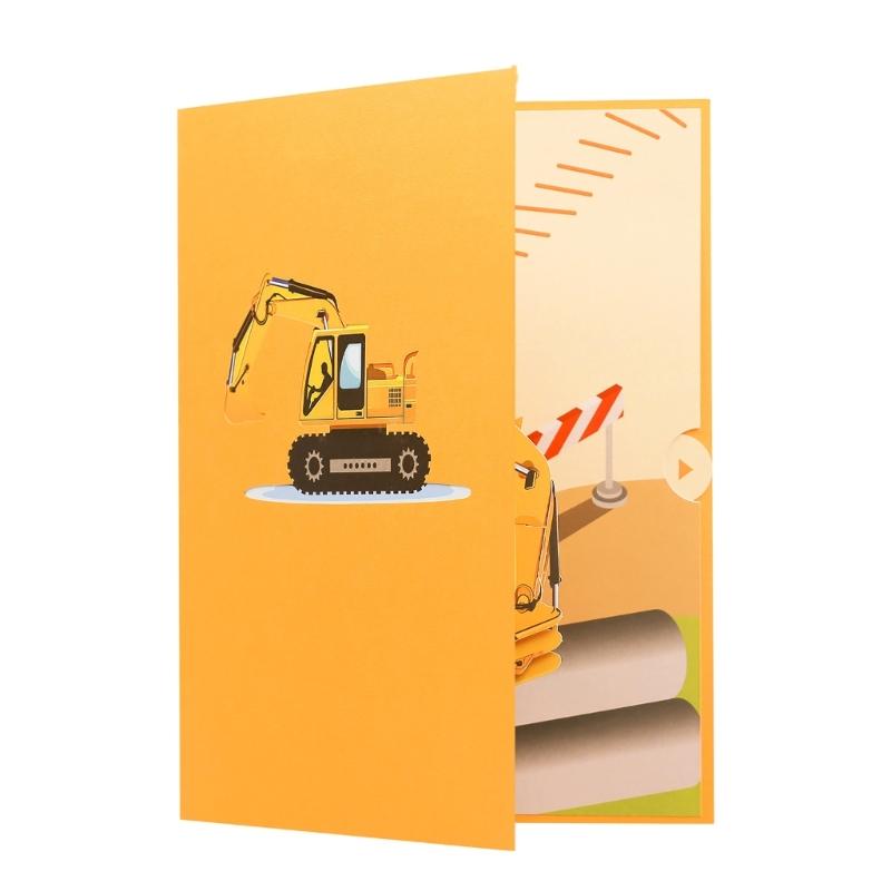 3D Construction Vehicle Card Set for Birthday Greeting, Party Invitation, Envelope Use, Message Card Writing, and Display Placement
