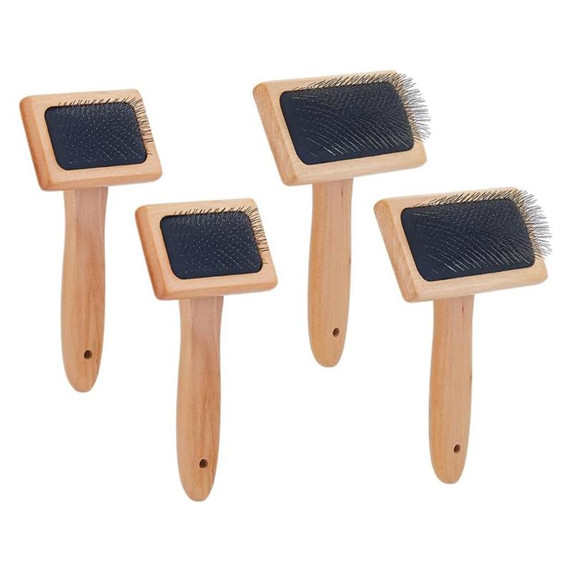 M-Modern-4Pcs Wool Brush Hand Carders Slicker Brush Needle Felting Brush With Solid Wood Handle Wheat Color For Dogs