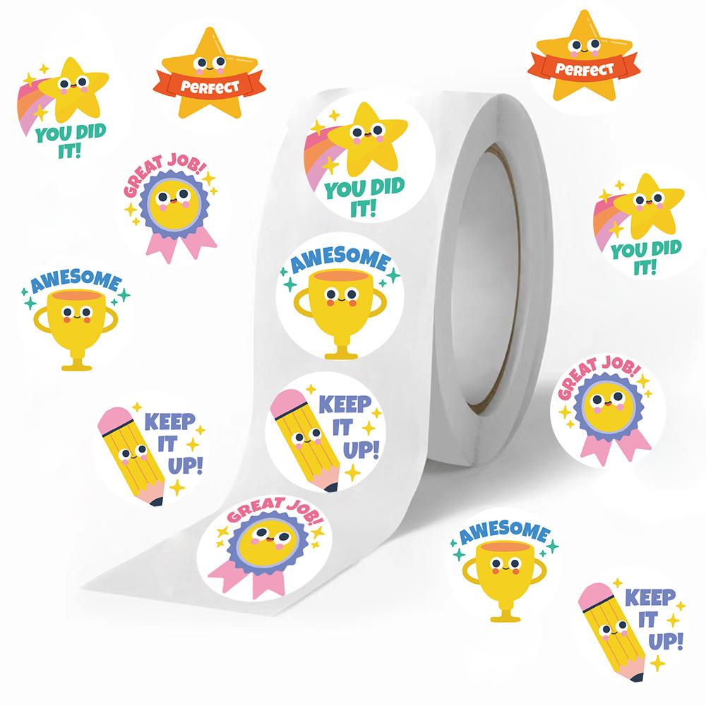 500 Pictures/roll Roll Sticker Tape Cartoon Star Reward Handbook Material Envelope DIY Seal Sticker