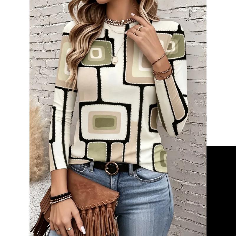 Crew Neck T-ShirtFashion Women's Crew Neck Long Sleeve 3D Casual Color Printing Casual Long Sleeve