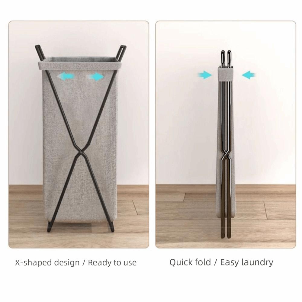 Large Capacity Dirty Clothes Basket Metal Frame Waterproof Folding Laundry Hamper Space Saving Heighten Bottom Closet Organizer