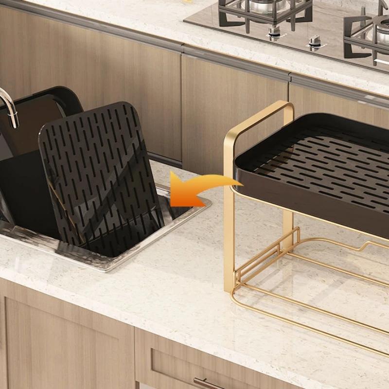 2-Tier Standing Cup Holder & Drying Rack-Multifunctional Wine/Tea/Coffee Cup Storage with Drip Tray Practical Kitchen Organizer