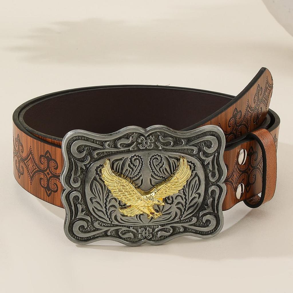 Vintage Animal Print White Leather Belt with Buckle