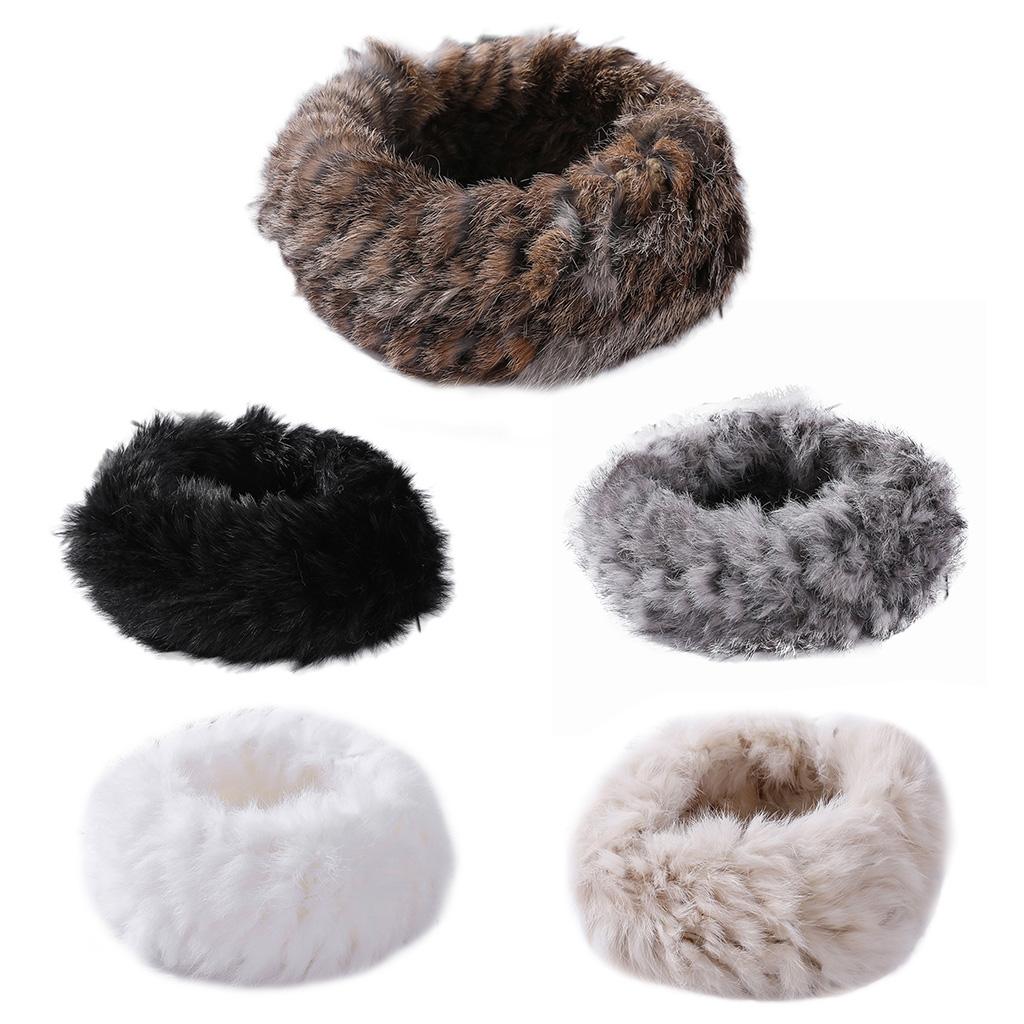 Yu He Rabbit Fur Headband - Winter Ear Warmer & Scarf Combo, 100% Genuine Rex Rabbit Fur