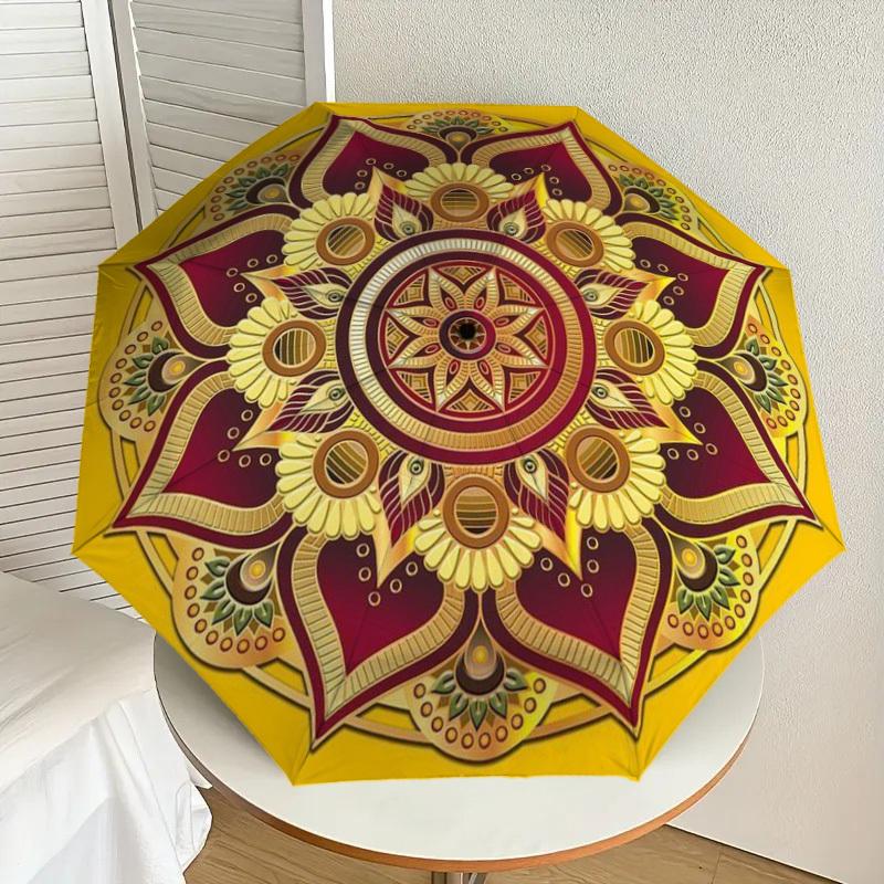 1pc Mandala Pattern Automatic Open/Close Umbrella, Folding Compact Umbrella with Lightweight Design for Women/Men yy251028239