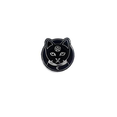 Metal Enamel Pin Cat Head Design with Crescent Moon and Star Symbol Round Shape Durable Metal Badge Accessory for Clothing Bags and Hats