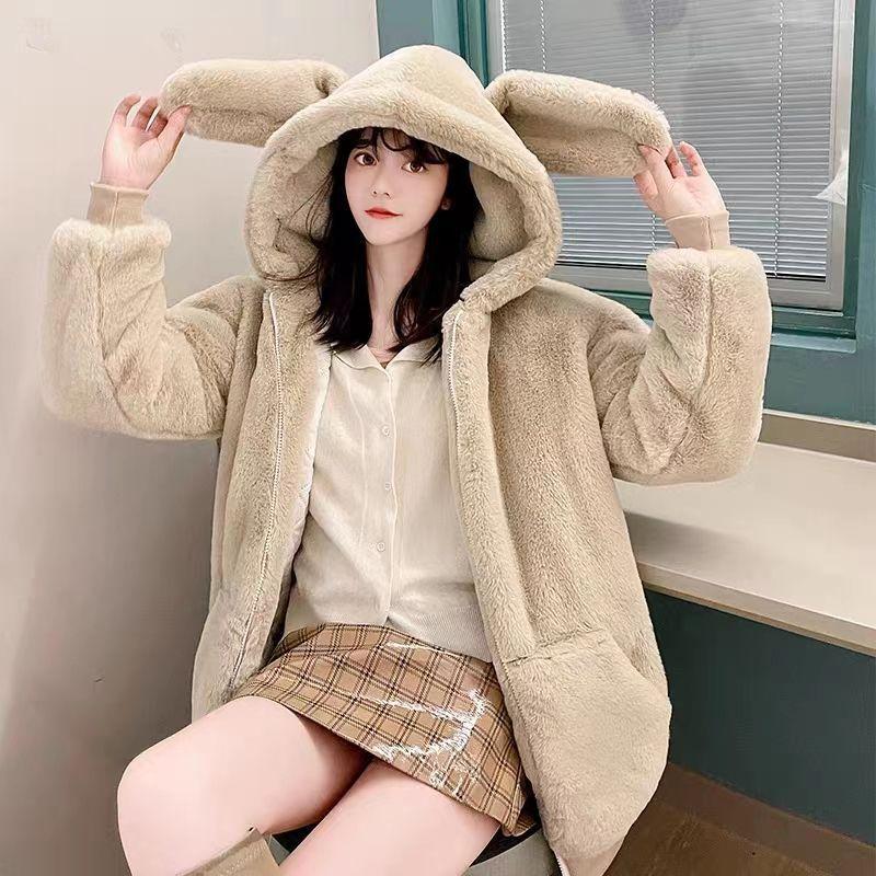 Lamb Plush Fur Coat Women's Autumn and Winter New Furry Loose Thickened Slim Hooded Top
