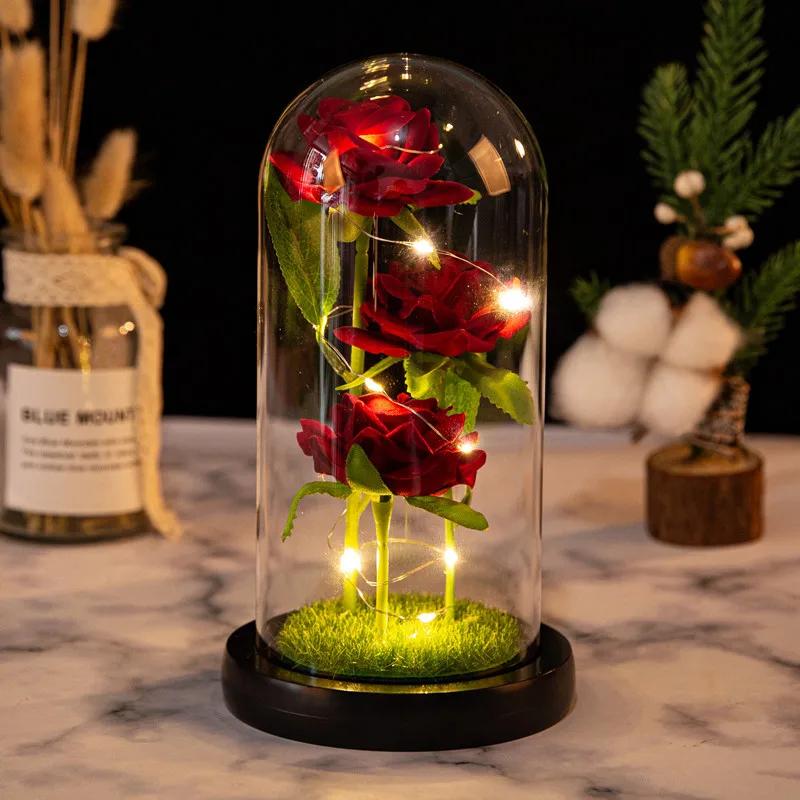 

LED Galaxy Three Rose Artificial Flowers, Wedding Decoration, Creative Valentine S Day and Mother S Day Gift without Battery 1Pc чёрный