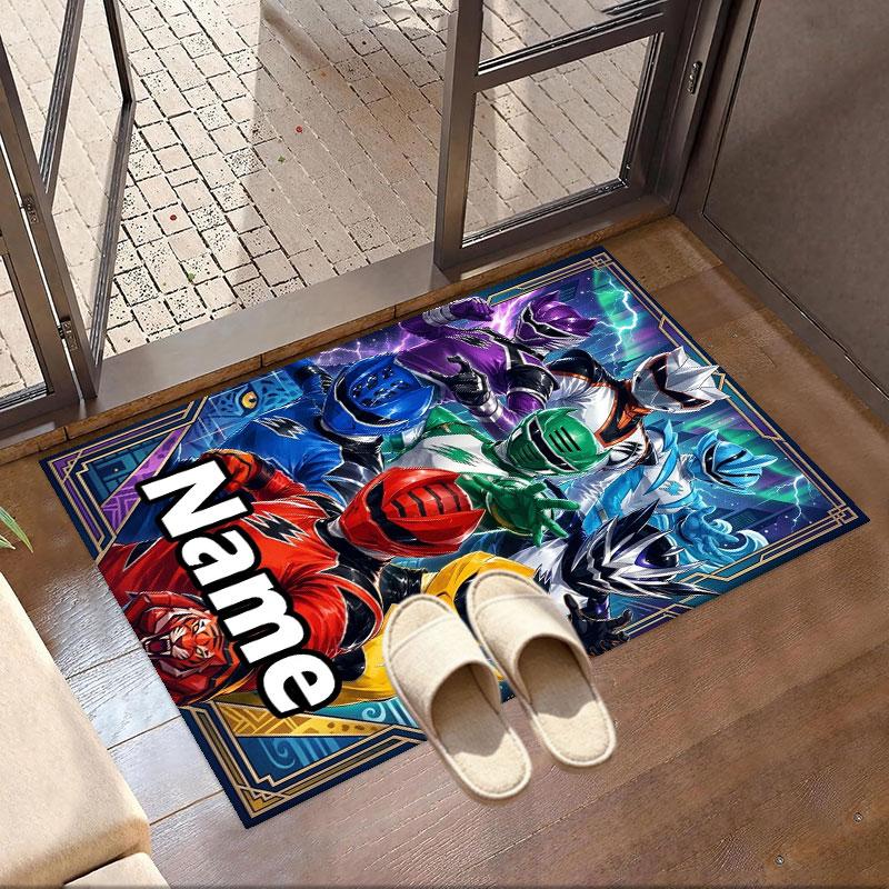Custom Name Personalized Power Rangers Print Carpet, Versatile Home Decor Rug, for Playroom, Apartment, Balcony, Entryway, Hallway Gift