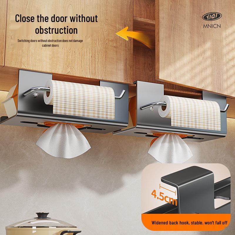 Kitchen Wet Wipe and Paper Towel Holder: Hanging Cabinet Pull-out Tissue and Rag Storage Box