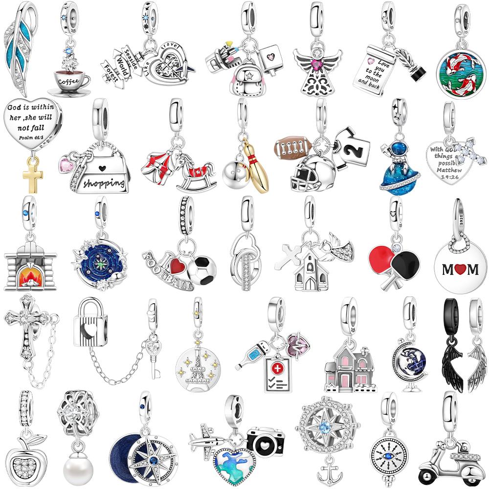 Bowling Ball Original Copper Pendant Globe Table Tennis Travel Airplane Pendant Beads Fit Bracelet Women Jewelry Making Gift