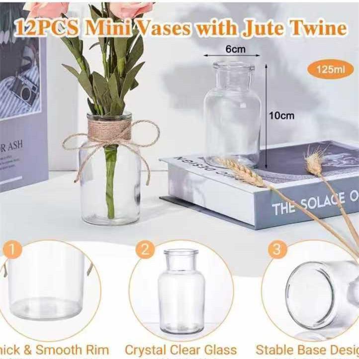 Retro Hemp Rope Glass Vase - Floral Transparent Desktop Ornament