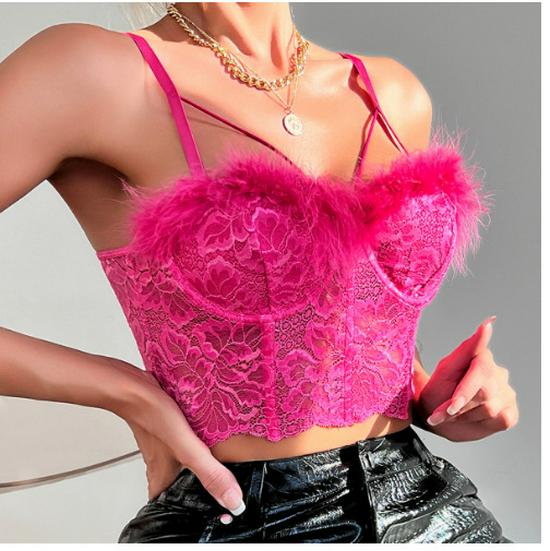 

2024 Европейский и Американский Элегантный Жилет с Французским Кружевом, Перьями и Кисточками Large розы красного