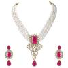 Gold Plated Crystal Kundan Necklace with Drop Earrings Jewellery Set for Girls & Women