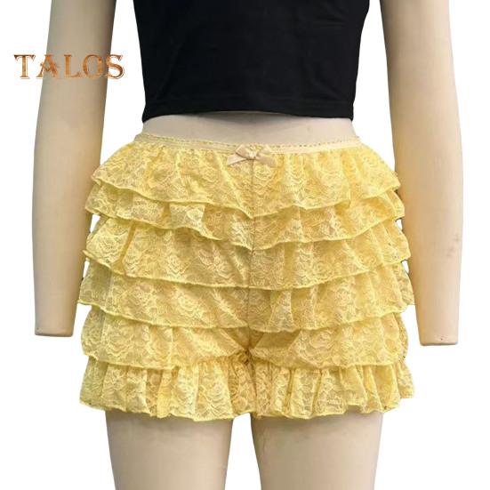 Women Summer Shorts Multi-layered Scattered Hem Ruffle Lace Trim Beach Shorts Lolita Style High Waist Ultra-short Shorts Daily Wear Sleep Shorts