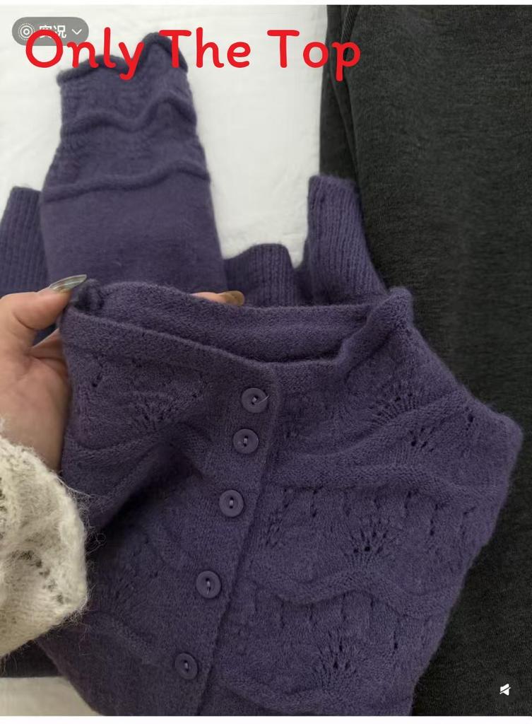Cozy Autumn Winter Knit Cardigan With Floral Pattern And Round Neck For Women