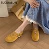 Fashion SUOJIALUN 2025 New Brand Women Flat Shoes Fashion Red Round Toe Ladies Mary Jane Shoes Flat Heel Genuine Leather Single Shoes