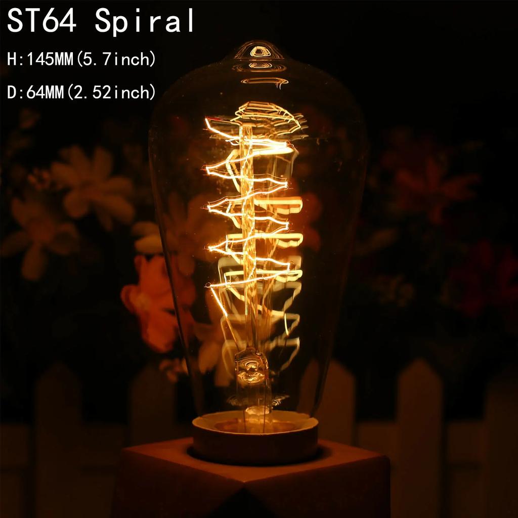New Retro Edison Bulb Lamps E27 40W 220V 110V Bedroom Industrial Loft Vintage Light Bulb For Home Decor ST64 Lamp Screw Base