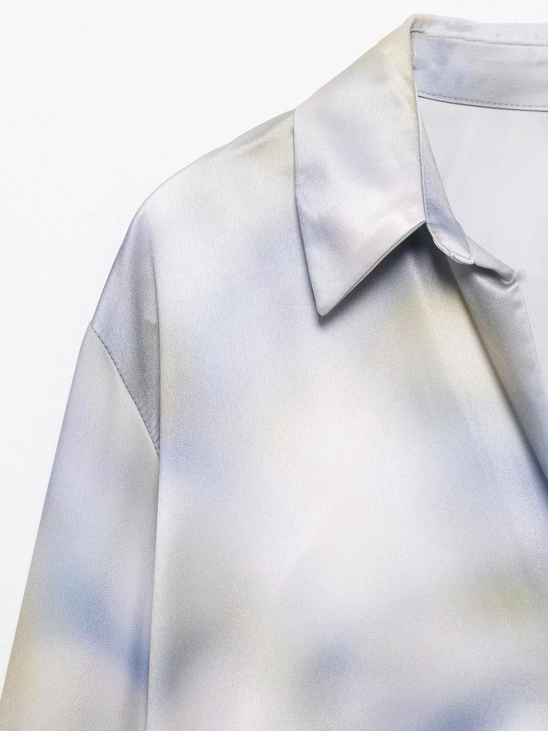 TAOP&ZA Women's Tie-Dye Silk Satin Long Sleeve Shirt and Midi Skirt Set - Spring/Summer Fashion