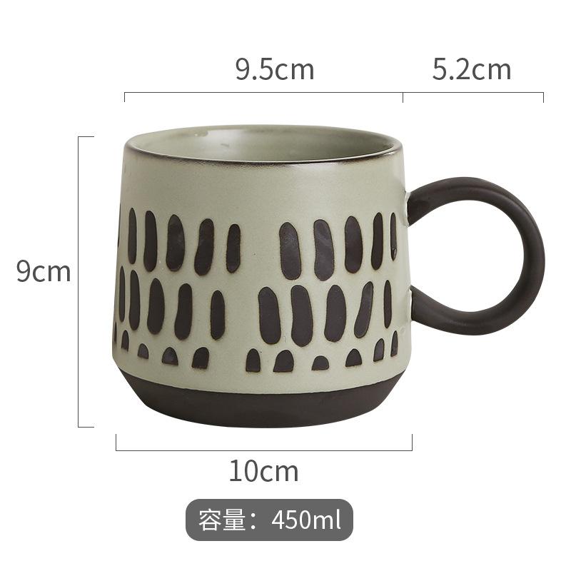 Underglaze Hand Painted Ceramic Mug Set Coarse Pottery Cute Pattern Large Coffee Cup for Couples Matching Pair Gift