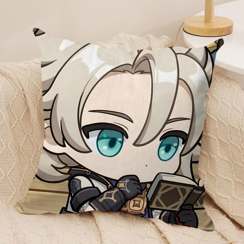 Albedo Cute Cute Genshin Impact Cushion Cover Silky Short Plush Invisible Zipper Dustproof Sofa Pillow Case For Home Decor