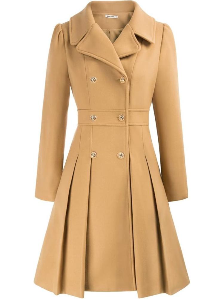 Pink Double Breasted Belted Trench Coat with Notch Lapel and Gold Buttons