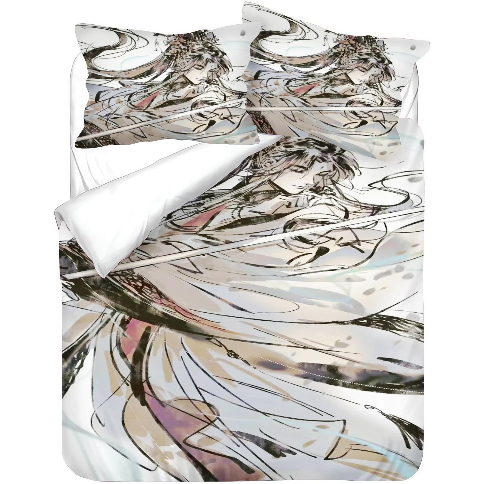 

Animation Ink Painting Duvet Cover Classical Immortal Pattern Polyester Bedding Set Give Children Blessing Holiday Gifts 135x200cm