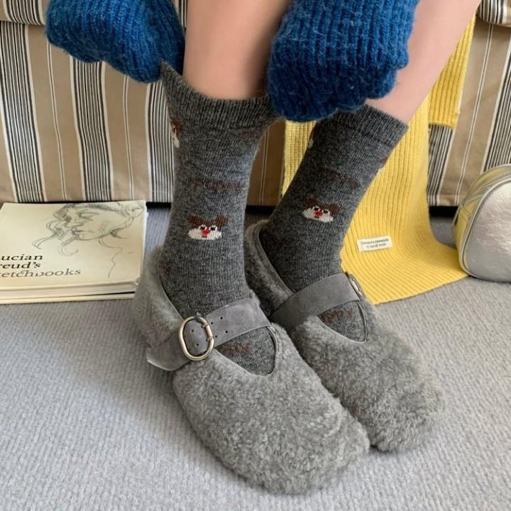 Snow Stacking Socks Cartoon Thickened Warm Wool Socks Velvet Children Cute Cute Puppy College Style