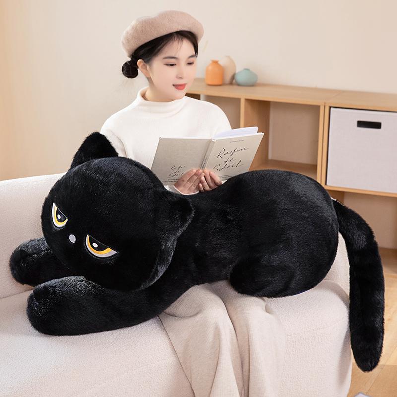 Soft Giant Big Black Cat Plush Pillow Soft Stuffed Animal Cat Cushion Cute Sleeping Cat Design Lovely Birthday Gift