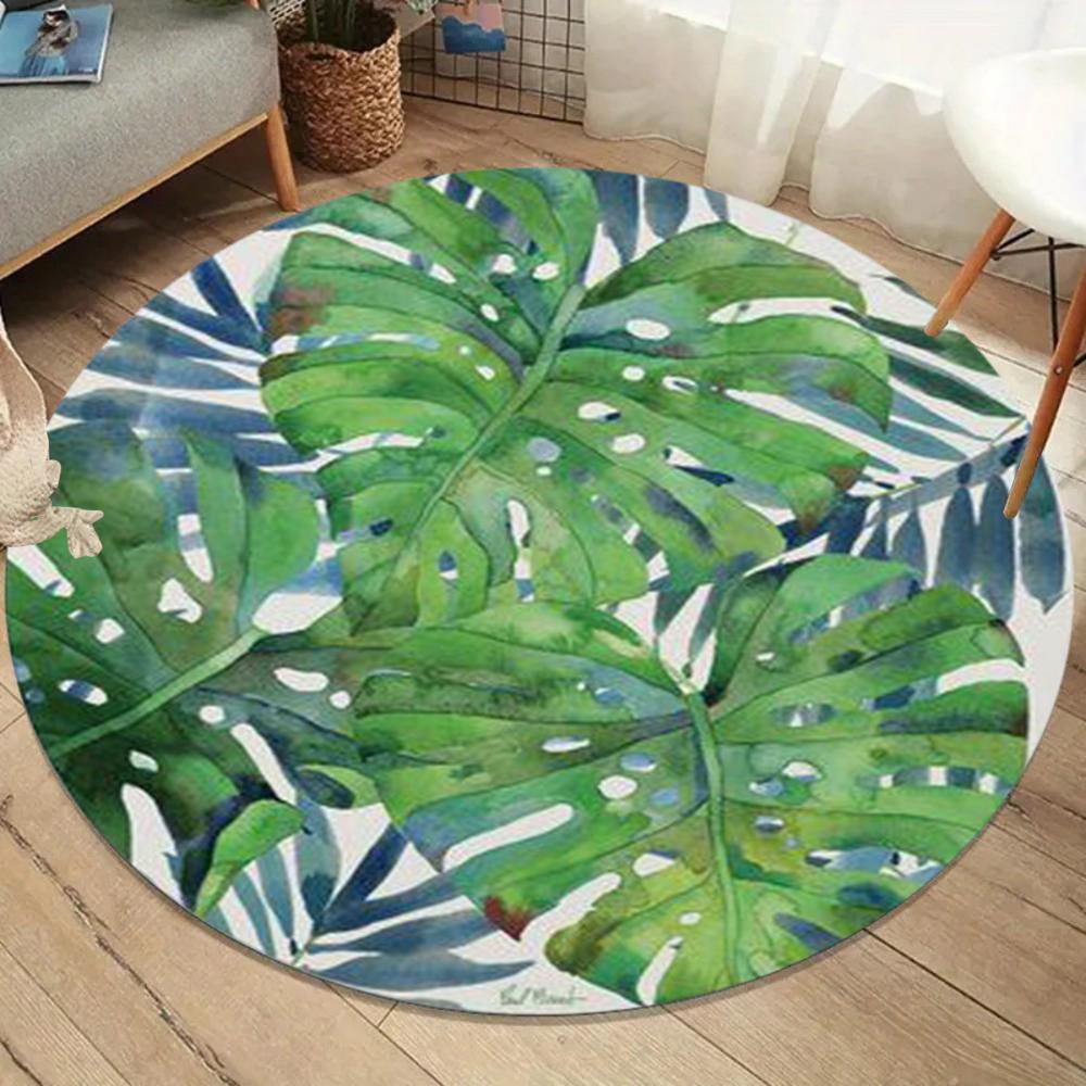 Tropical Jungle Plant Pattern Round Rug Monstera Leaf Floral Carpet Large Area Rug for Living Room Bedroom Decor