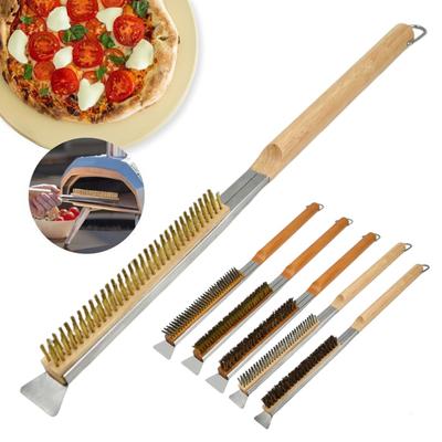 Kartáč na pizzovou pec 53,5 cm dlouhý Profesionální čistič pizzové pece s dřevěnou rukojetí Nerezový nástroj na čištění pizzové pece pro čištění grilovacího kamene