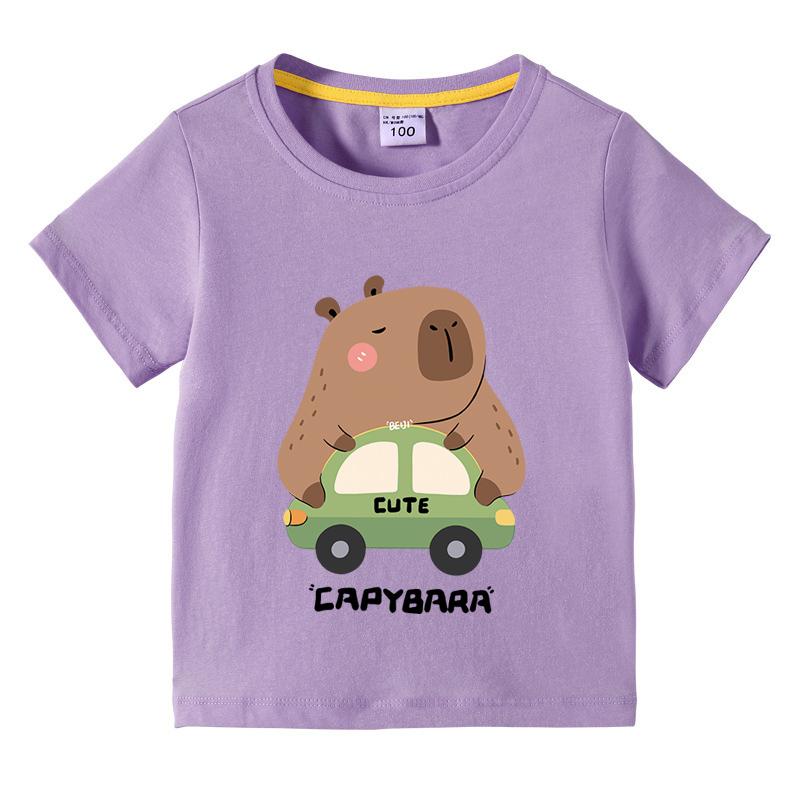 Capybara Tshirt Kids Girl Boy Summer Funny Cartoon T Shirt Cute Animal Kapibara Comic Clothes Children Short Sleeve Tops Tee