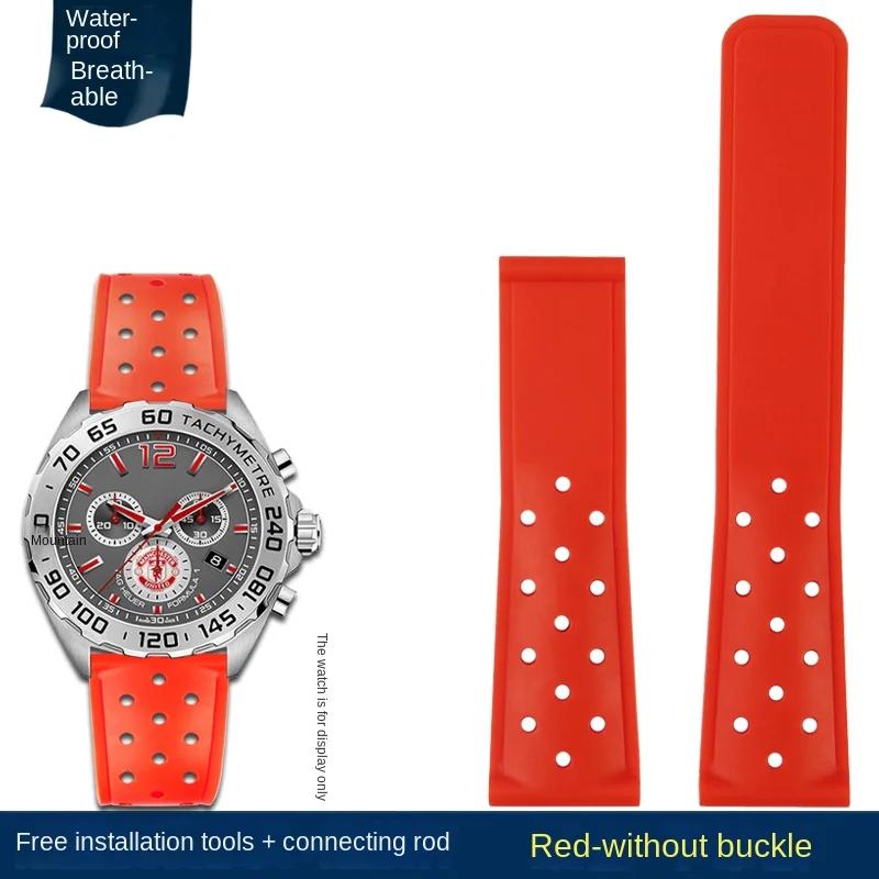 Oddychający silikonowy pasek 22mm Do TAG Heuer FORMULA 1 wyścigowy Carrera Race MONACO gumowy pasek do zegarka 22mm Akcesoria do zegarka męskiego 22mm red