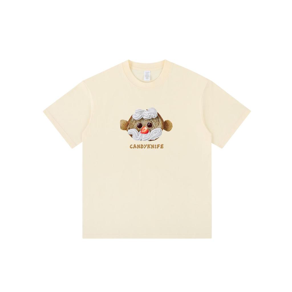 American Niche Design Fun Bread Print Pure Cotton Casual Loose Short-Sleeved T-Shirt for Men and Women, Summer 2024 Collection