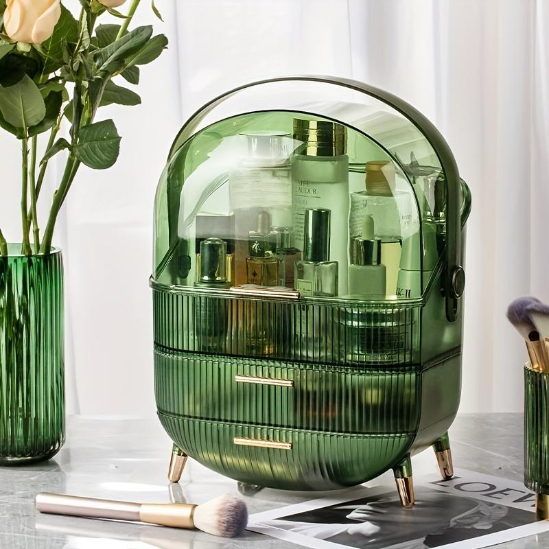 Light Luxury Cosmetic Storage Box Transparent with Lid Desktop Cosmetic Box Vanity Skin Care Storage Rack зелёный