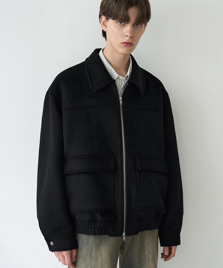 Draw Fit Wool Zip-Up Big Pocket Blouson Jacket [Black]