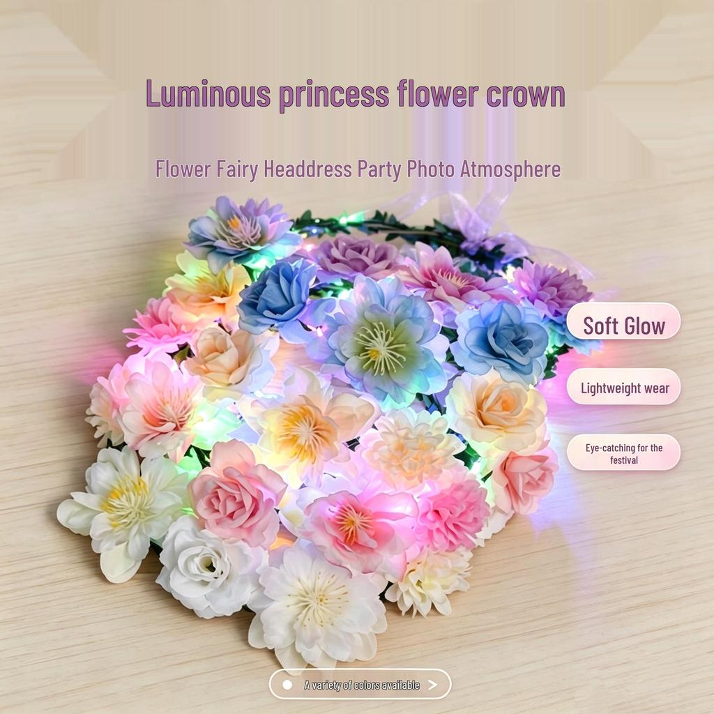 Mori Style Glowing Flower Crown: Fairy Headband for Children & Adults - Perfect for Festivals & Night Markets