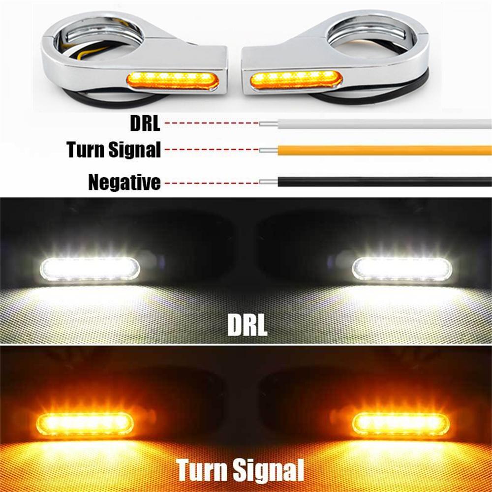 Motorcycle LED Turn Signal - 12V - 2x For 39-41mm Fork Mount Clamp DRL