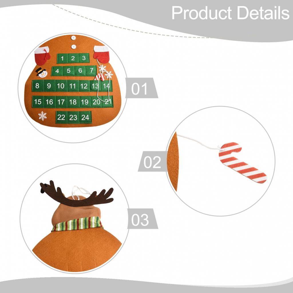 Cute Wall Mounted Felt Christmas Tree Advent Calendar with Easy Setup