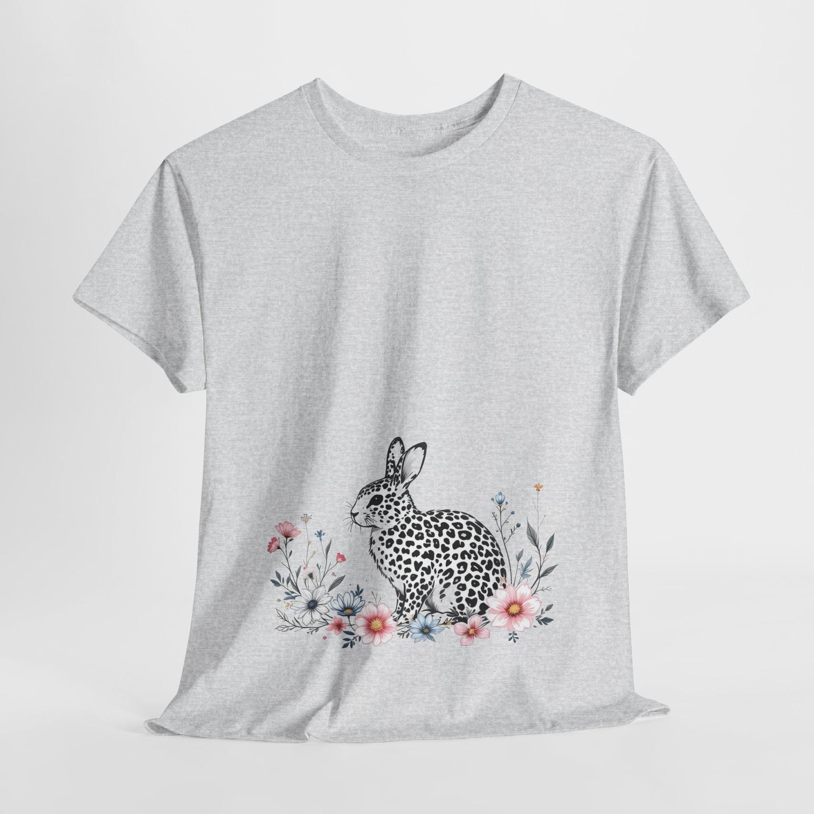 Floral Leopard Bunny T-Shirt, Unique Design Bunny in Blooms Cute Rabbit Apparel S