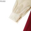 ZANZEA Women Turn Down Collar Casual Long Sleeve Patchwork Dress