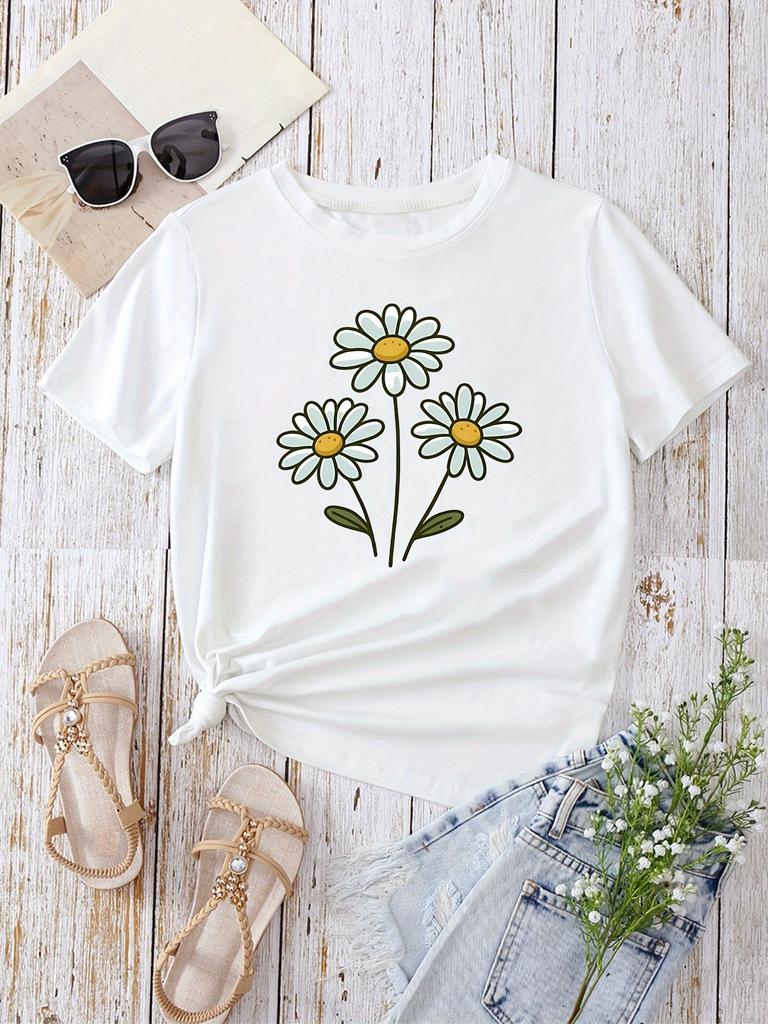 Boho Floral Print TShirt for Women Harajuku Short Sleeve Casual Womens Tshirt Clothing Street Tops Tees Aesthetic Clothes