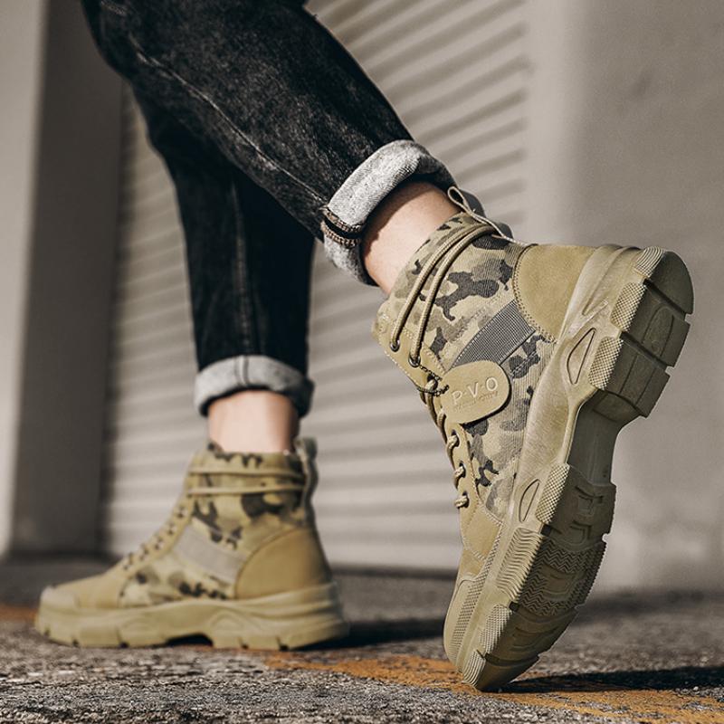Camouflage Shoes for Men Fashion Lace Up Outdoor Male Booties  New Ankle Boots for Men Spring Chunky Desert Ankle Boots