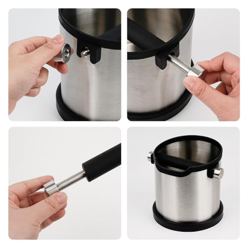 Watchget Knock Box, Kaffeesatzbehälter, Knock Box, Kaffeesatz-Eimer, Große Kapazität 1,8L, Abnehmbarer Edelstahl, für Heim- und Gewerbegebrauch, S