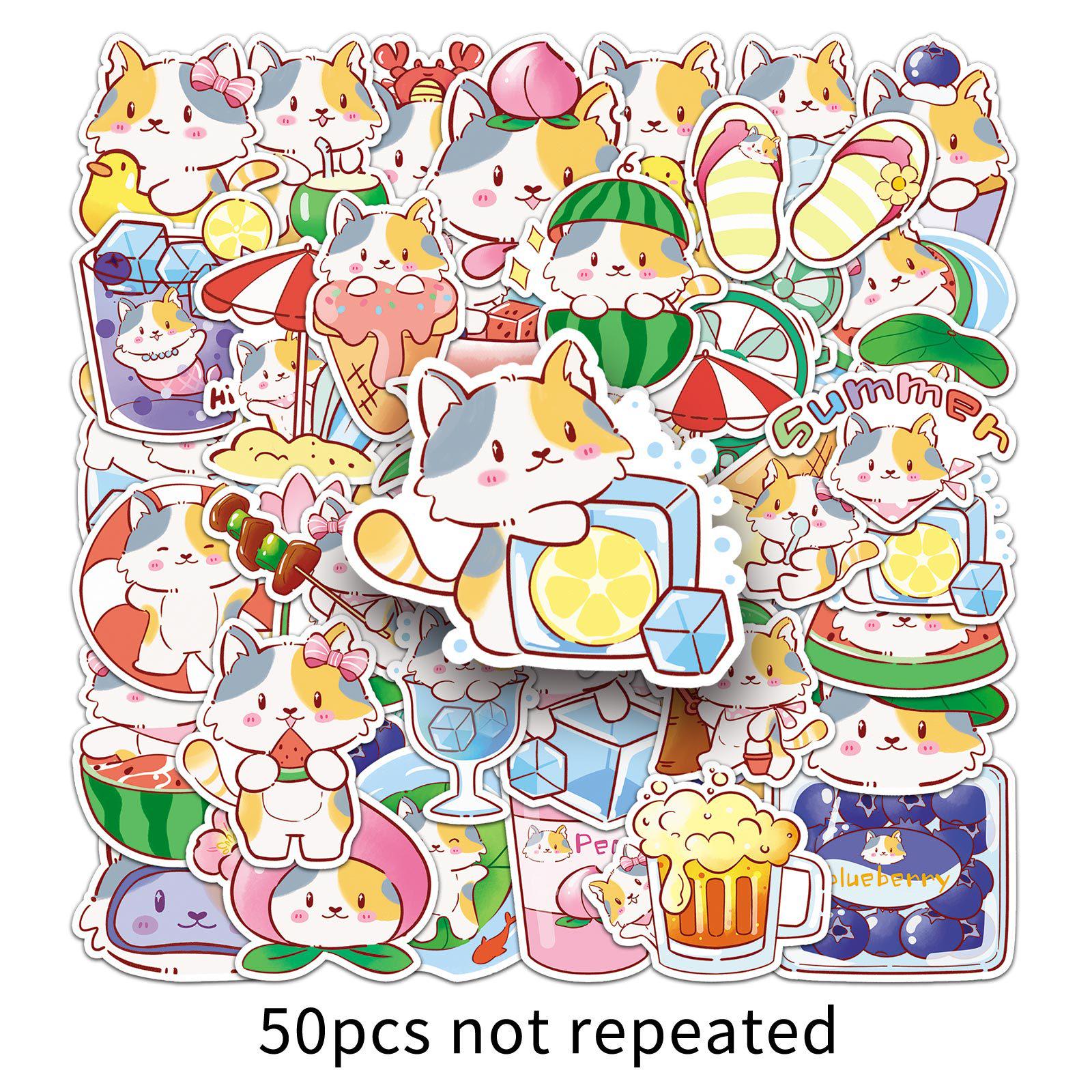 Hand-Painted Summer Kittens Stickers - 50 Cute Animal Sheets for DIY Journals