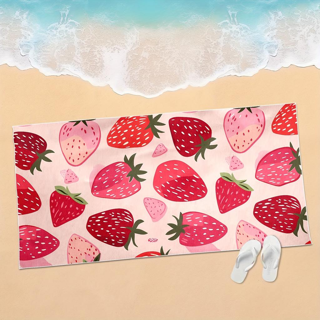 Modern Strawberry Pattern Quick Dry Towel, Absorbent for Pool Swim Yoga Travel Camping Bathroom