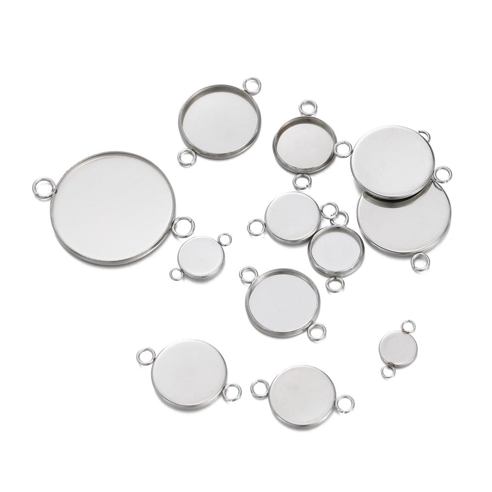 20pcs/lot Stainless Steel Cabochon Cameo Base Settings 6-25mm Necklace Bracelets Pendants Tray For Diy Necklace Jewelry Making
