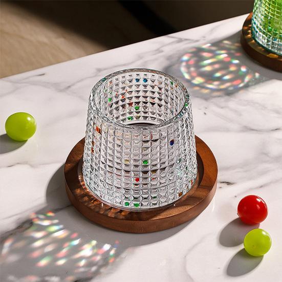 Drehbares Whiskey-Glas mit Holzständer, Handbemalter rotierender Tumbler für Bar, Schreibtischspielzeug zur Stressbewältigung Geschenk