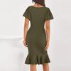 Women Formal Wedding Guest Cocktail Dresses 2026 Short Sleeve Ruffle Mermaid Work Elegant Dress