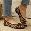 Leopard Suede Low-Top Single Shoes Women's Autumn New Pointed Toe Shallow Mouth Bow Soft Sole Soft Side Non-Slip Flats